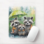 Süße Waschbären im Regen Mousepad (Mit Mouse)