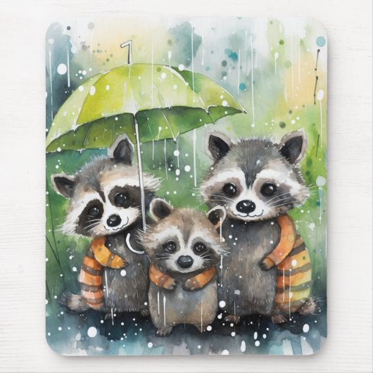 Süße Waschbären im Regen Mousepad (Vorne)