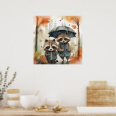 Süße Waschbären im Regen Poster (Küche)