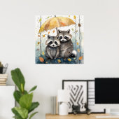 Süße Waschbären im Regen Poster (Heimbüro)