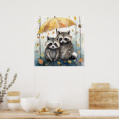 Süße Waschbären im Regen Poster (Küche)