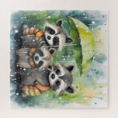 Süße Waschbären im Regen Puzzle (Horizontal)