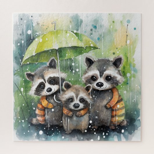 Süße Waschbären im Regen Puzzle (Vertikal)