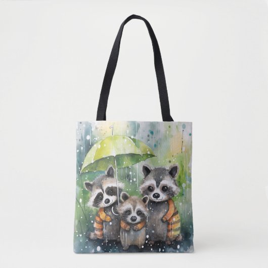 Süße Waschbären im Regen Tasche (Vorderseite)