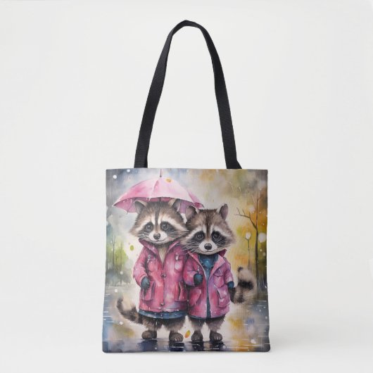 Süße Waschbären im Regen Tasche (Vorderseite)