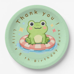 Süße Wasserfarb-Frosch-Poolparty-Geburtstag  Pappteller