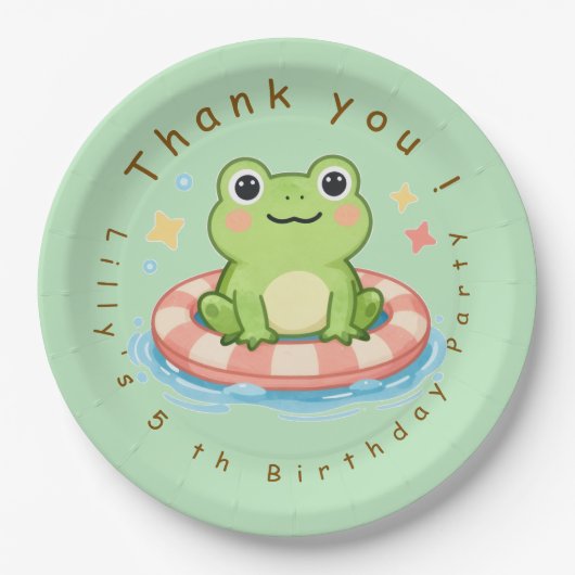 Süße Wasserfarb-Frosch-Poolparty-Geburtstag  Pappteller (Vorderseite)