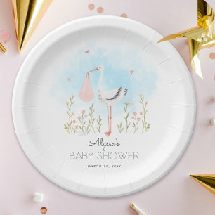 Süße Wasserfarb-Storch-Baby-Party Pappteller