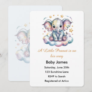 Süße Wasserfarbe-Baby-Elefant-Junge-Baby-Party-Ein Einladung