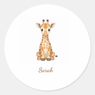 Süße Wasserfarbe-Baby-Giraffe-Personalisierte-Aufk Runder Aufkleber