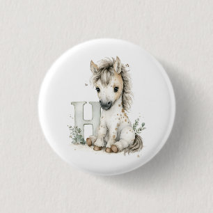 Süße Wasserfarbe-Baby-Tiere-Alphabet-Pferd Button