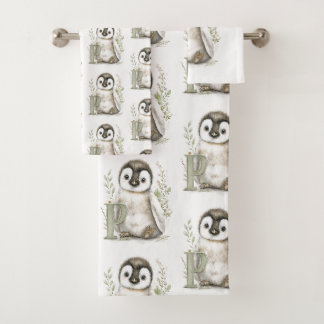 Süße Wasserfarbe-Baby-Tiere-Alphabet-Pinguin Badhandtuch Set