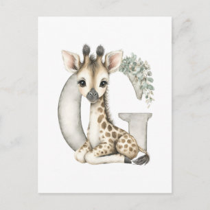 Süße Wasserfarbe-Baby-Tiere mit Alphabet-Giraffe Postkarte