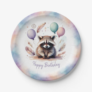 Süße Wasserfarbe-Baby-Waschbär-Ballons-Geburtstag Pappteller