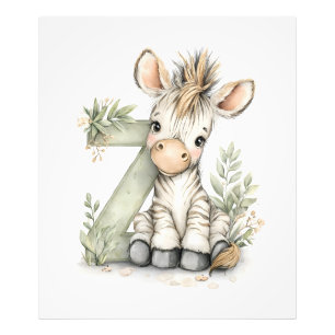Süße Wasserfarbe-Babytiere-Alphabet Zebra Fotodruck