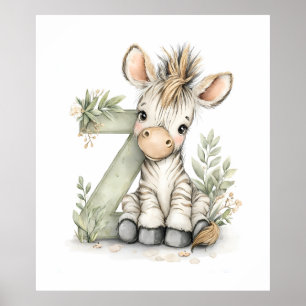 Süße Wasserfarbe-Babytiere-Alphabet Zebra Poster