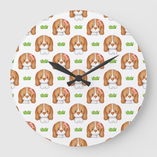 Süße Wasserfarbe Beagle-Hund-Wanduhr Große Wanduhr (Vorderseite)