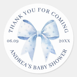 Süße Wasserfarbe Blaue Schleife Baby Shower Danke Runder Aufkleber