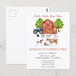 Süße Wasserfarbe-Farmtiere Kindergeburtstag Postkarte