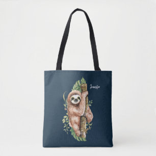 Süße Wasserfarbe Faultier & Tropische Blätter Tasche