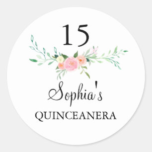 Süße Wasserfarbe Florale Pink Quinceanera Aufklebe Runder Aufkleber