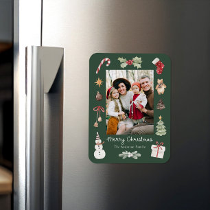 Süße Wasserfarbe Frohe Weihnachten Grüne Familienf Magnet