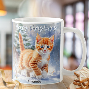 Süße Wasserfarbe-Ginger-Kätzchen-Schnee-Weihnachte Kaffeetasse