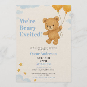 Süße Wasserfarbe Goldene Ballons Bär Baby Shower Einladung