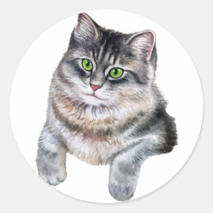 Süße Wasserfarbe Graue Tabby-Katze Runder Aufkleber