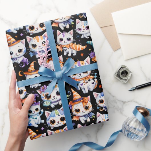 Süße Wasserfarbe Halloween Hexen Kätzchen Geschenkpapier (Schenken)