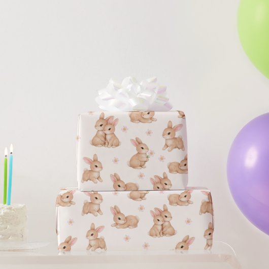 Süße Wasserfarbe-Hasen & Blumen Muster Geschenkpapier (Partygeschenke)