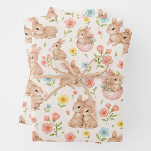 Süße Wasserfarbe-Hasen & Blumen Muster Geschenkpapier Set (Beispiel)