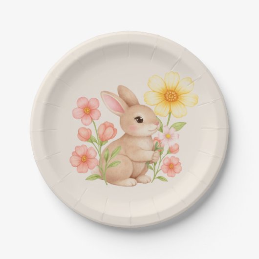 Süße Wasserfarbe-Hasen-Blumen- Pappteller (Vorderseite)