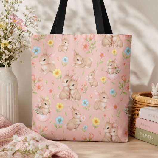 Süße Wasserfarbe-Hasen Frühlings-Blumenmuster Tasche