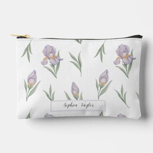 Süße Wasserfarbe Iris Blumen Custom Name Zubehörtasche (Vorderseite)