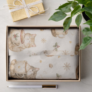 Süße Wasserfarbe-Katzen-Tasse-Holly-Schneeflocken- Seidenpapier