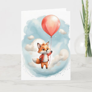 Süße Wasserfarbe Kleiner Fuchs Großer roter Ballon Karte