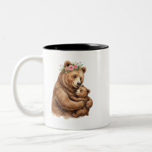Süße Wasserfarbe-Mama-und-Babybär-Tasse Zweifarbige Tasse