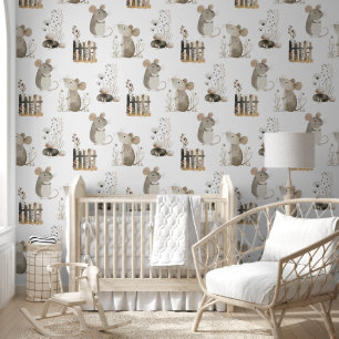 Süße Wasserfarbe-Mäuse Boho Neutrale Kinderstube Tapete