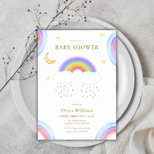 Süße Wasserfarbe Mond Stern Regenbogen Baby Shower Einladung