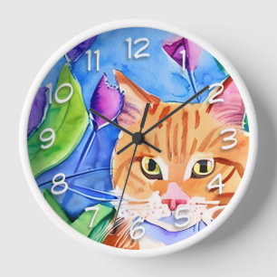 Süße Wasserfarbe Orange Katze Uhr