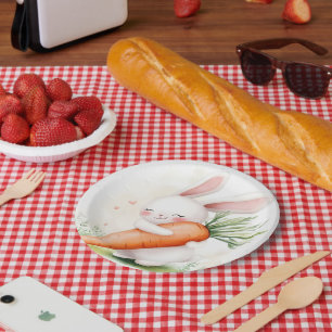 Süße Wasserfarbe Osterhase Karotte Pappteller