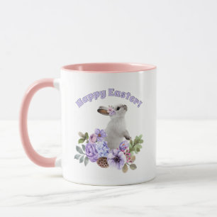 Süße Wasserfarbe-Osterhase-mit-Blumen-Tasse Tasse