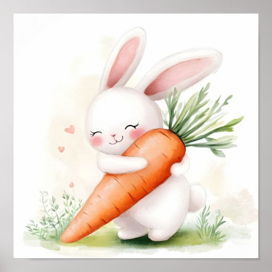 Süße Wasserfarbe Osterhase mit Karotte Poster (Vorne)