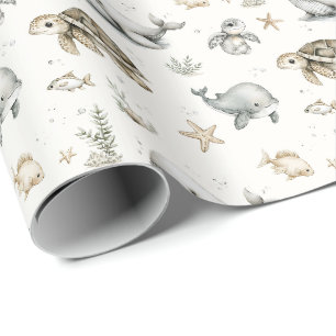Süße Wasserfarbe-Ozean-Baby-Tiere  Geschenkpapier