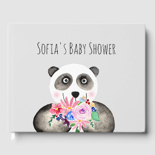 Süße Wasserfarbe Panda-Bär und Blumen Baby Shower Gästebuch