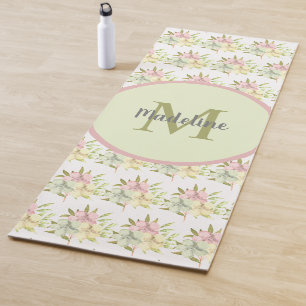 Süße Wasserfarbe Pastell Blumenmonogramm Yogamatte