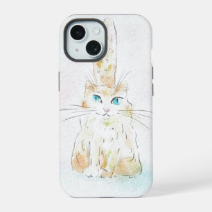 Süße Wasserfarbe Pastell Katze iPhone 15 Hülle