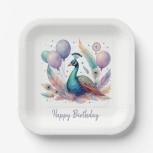 Süße Wasserfarbe-Pfau-Balloons Geburtstag Pappteller