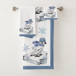Süße Wasserfarbe Pinguin Schneeflocken Weihnachten Badhandtuch Set
